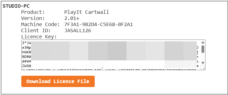 Generated licence key