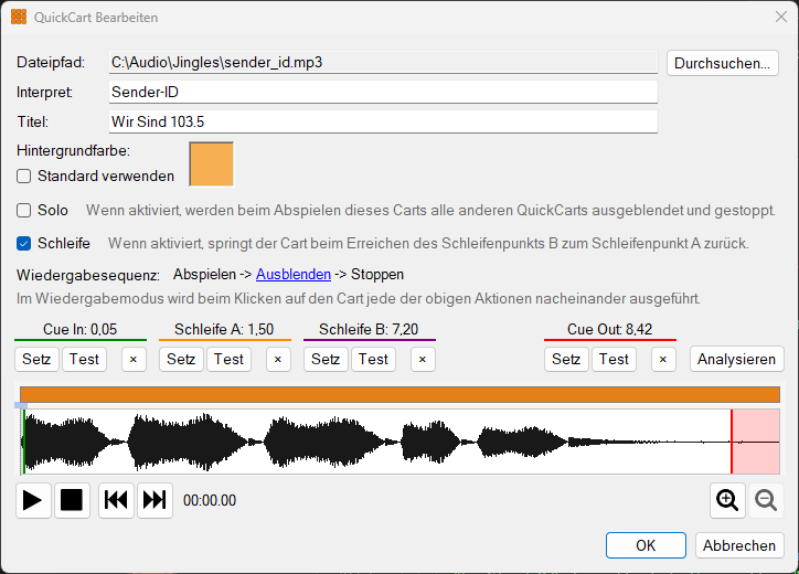 Fenster QuickCart Bearbeiten