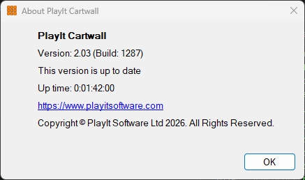 About PlayIt Cartwall window