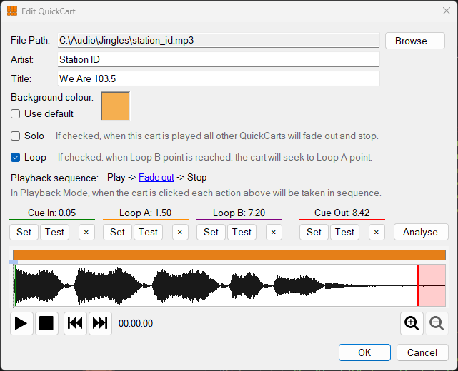 Edit QuickCart window