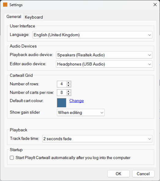 Settings window