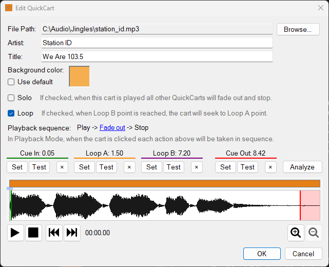 Edit QuickCart window