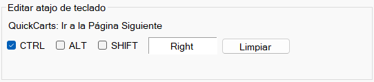 Sección Editar atajo de teclado