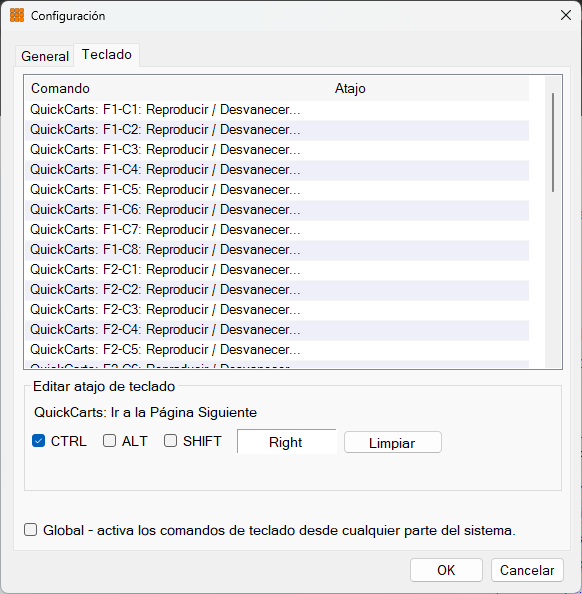 Ventana de Configuración - pestaña Teclado