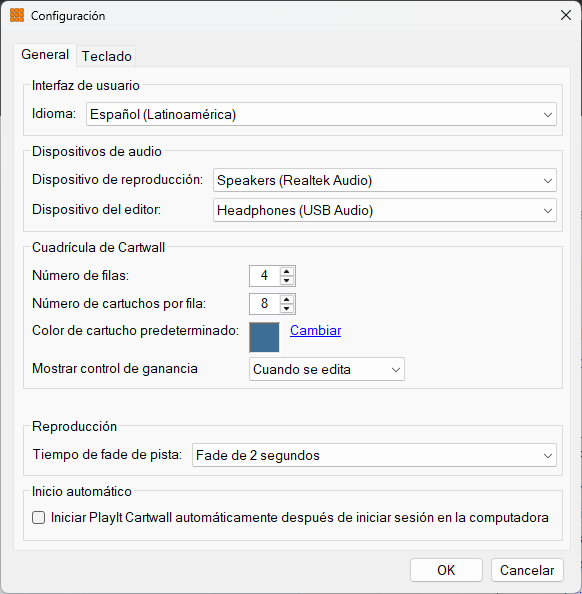 Ventana de configuración