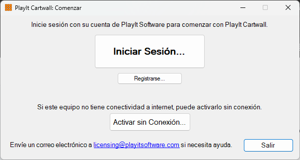 Ventana de primeros pasos de PlayIt Cartwall