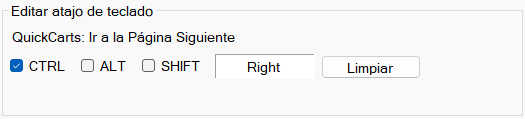 Sección Editar atajo de teclado