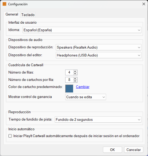 Ventana de configuración