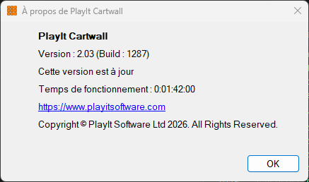 Fenêtre À propos de PlayIt Cartwall