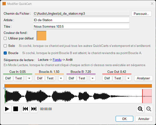 Fenêtre Modifier le QuickCart