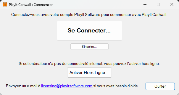 Fenêtre « Premiers pas » de PlayIt Cartwall