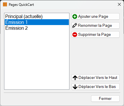 Fenêtre des Pages QuickCart
