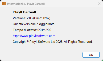Finestra Informazioni su PlayIt Cartwall