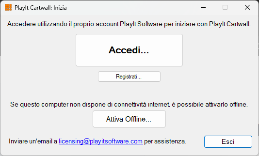 Finestra Per iniziare di PlayIt Cartwall