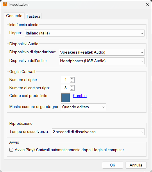 Finestra delle impostazioni