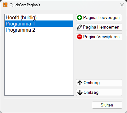 QuickCart Pagina's venster