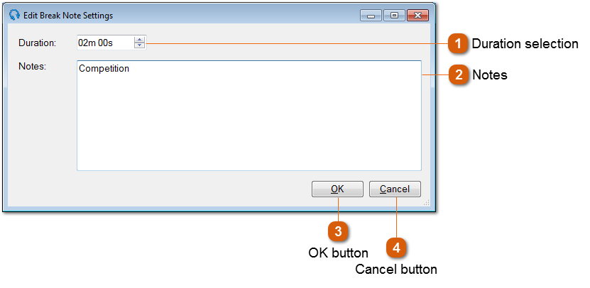 Edit Break Note Settings Window