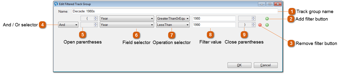 Edit Filtered Track Group Window