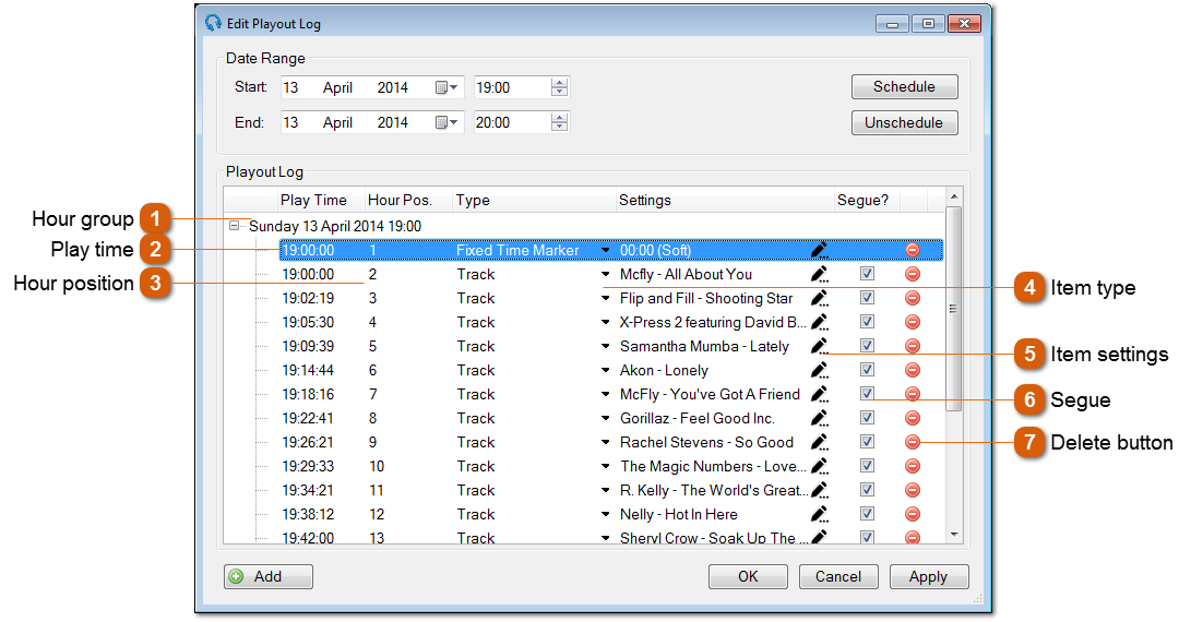 Edit Playout Log Window (Scheduled)