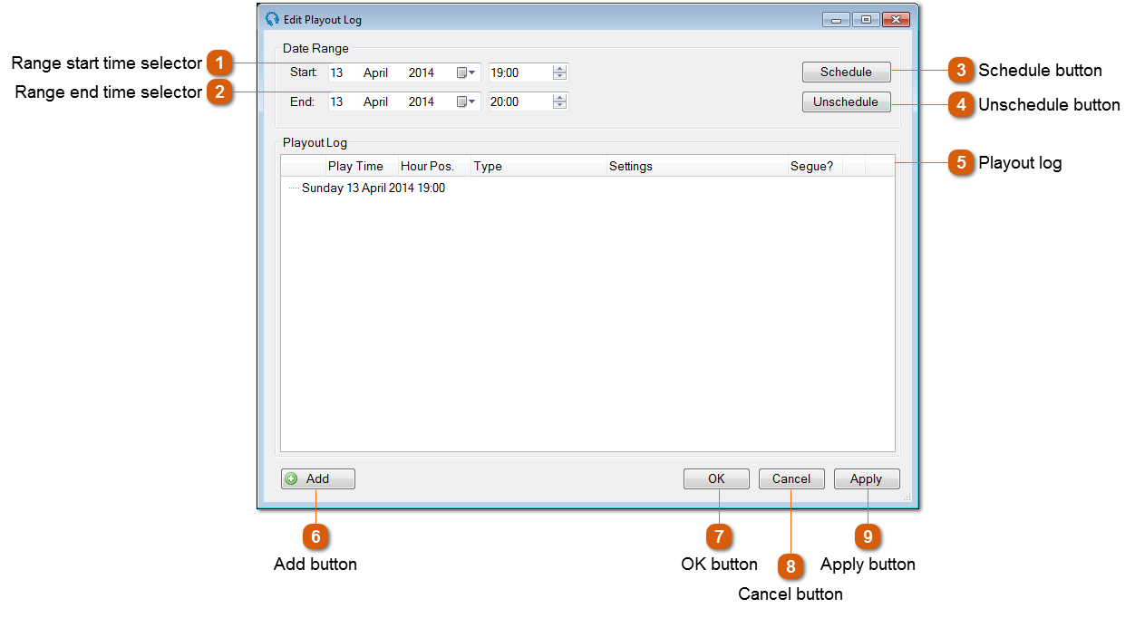 Edit Playout Log Window