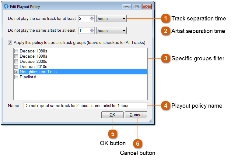 Edit Playout Policy Window