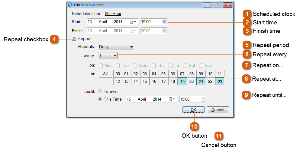 Edit Schedule Item Window