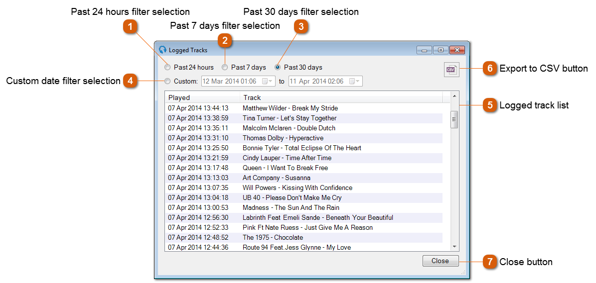 Logged Tracks Window