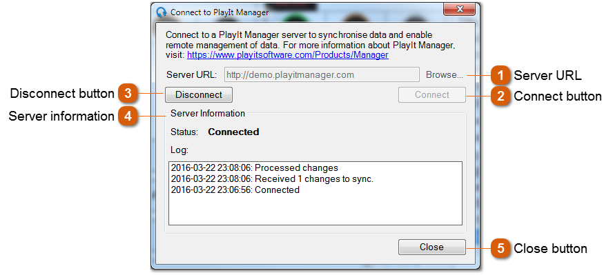 Connect to PlayIt Manager Window
