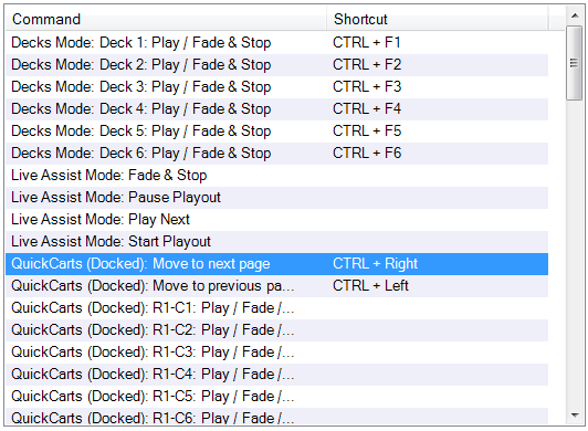 1. Keyboard binding list