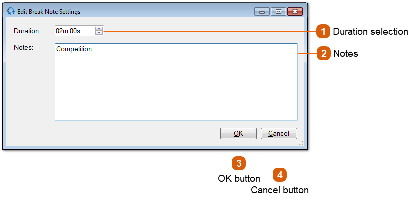 Edit Break Note Settings Window