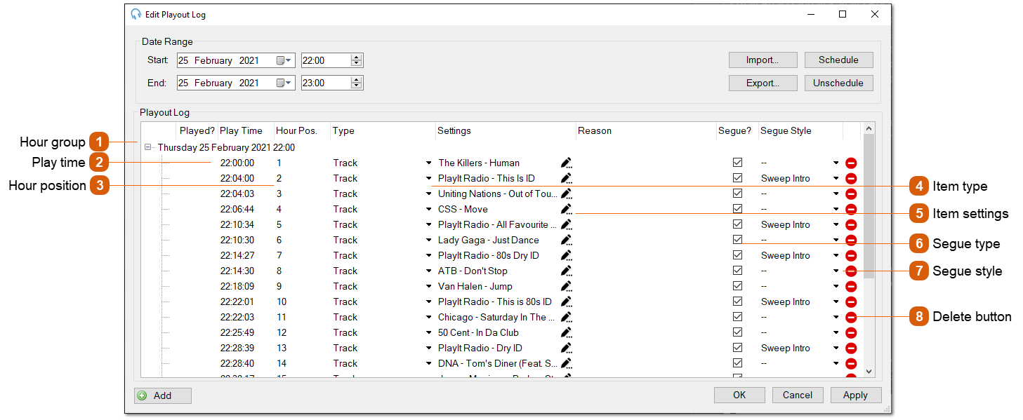 Edit Playout Log Window (Scheduled)