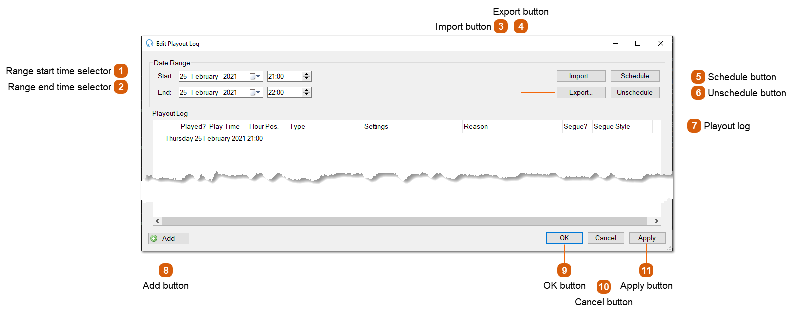 Edit Playout Log Window