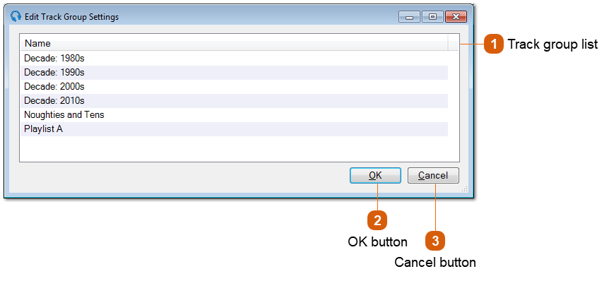 Edit Track Group Settings Window