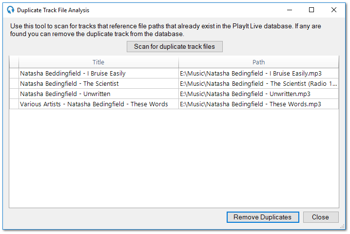 Duplicate Track File Analysis