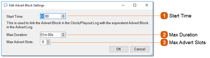 Edit Advert Block Settings Window