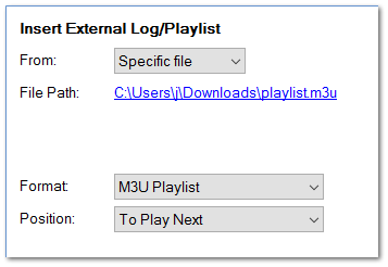 Insert External Log/Playlist Action