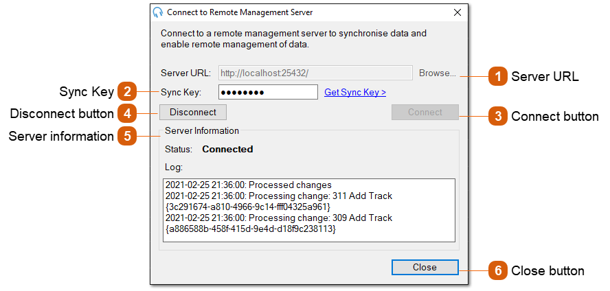 Connect to Remote Management Server Window