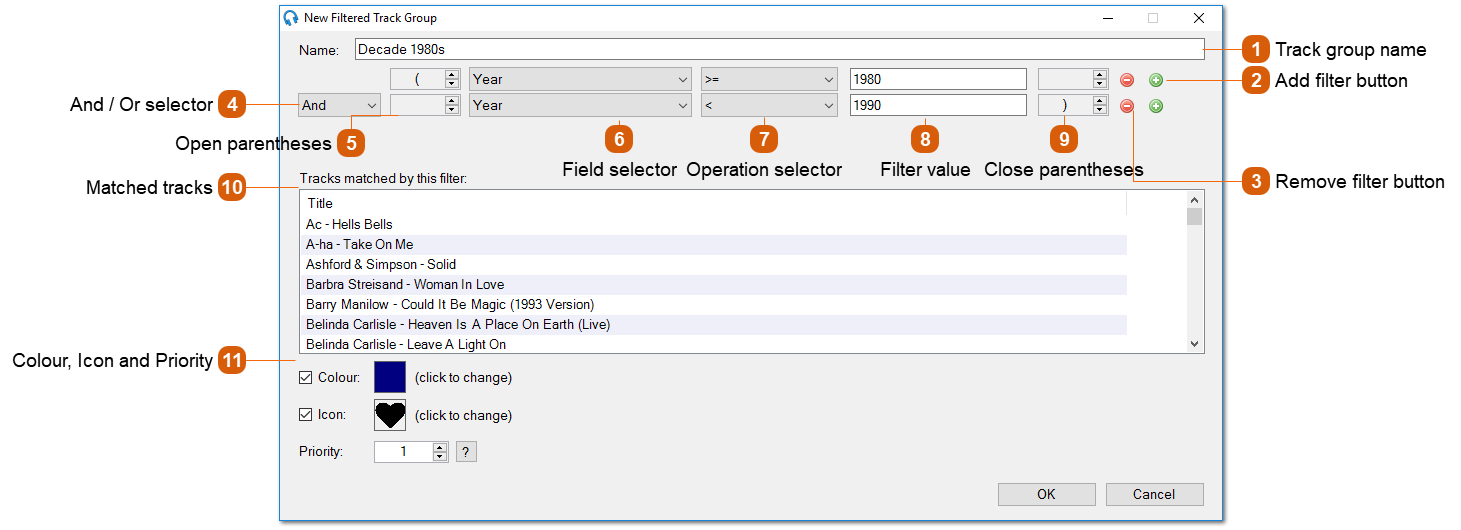 Edit Filtered Track Group Window