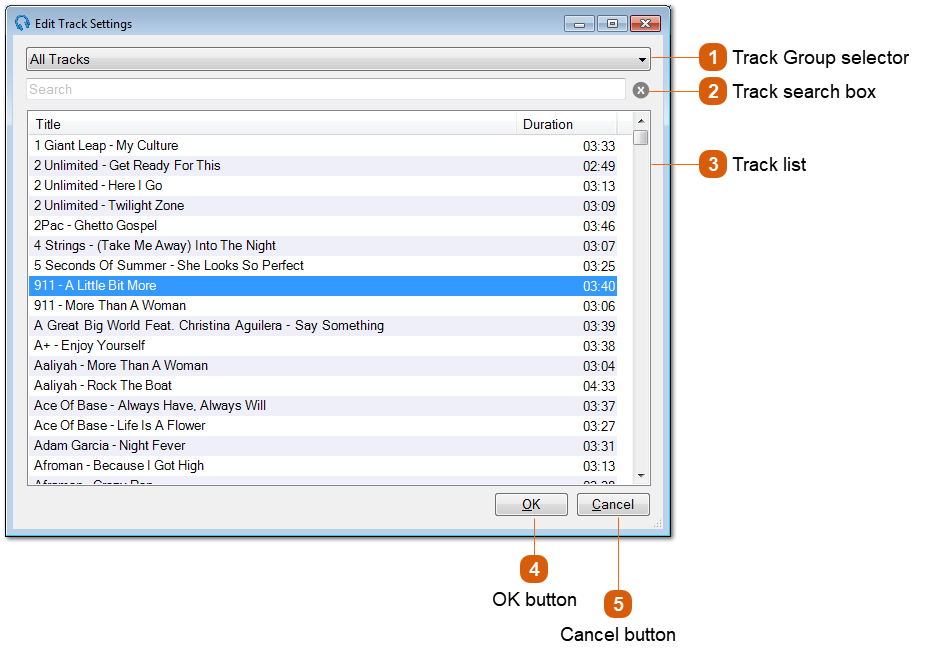 Edit Track Settings Window