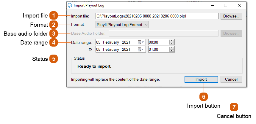 Import Playout Log Window