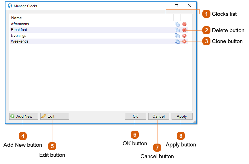 Manage Clocks Window