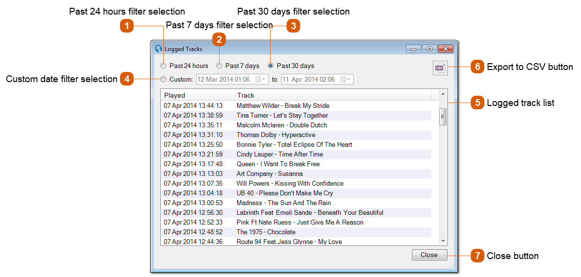 Logged Tracks Window