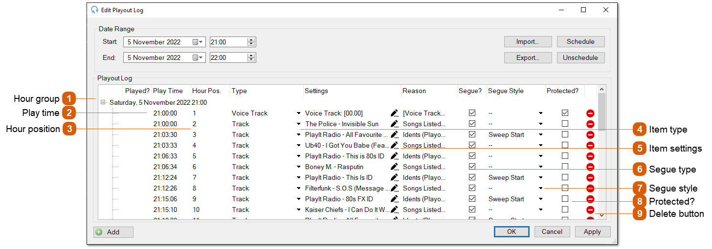 Edit Playout Log Window (Scheduled)