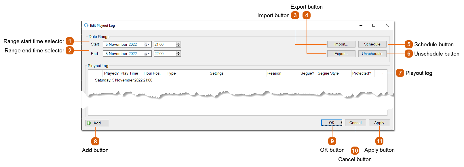 Edit Playout Log Window