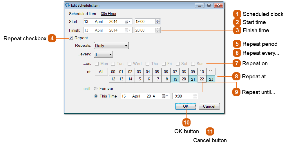 Edit Schedule Item Window