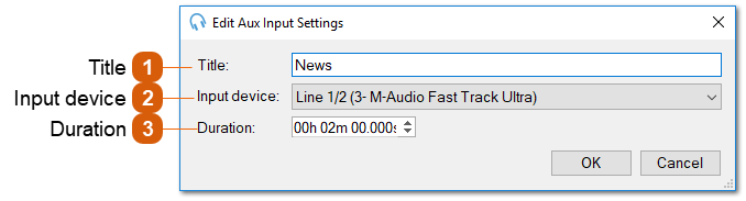 Edit Aux Input Settings Window