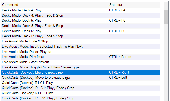 1. Keyboard binding list