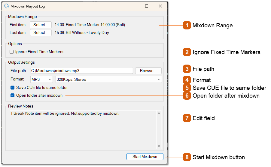 Mixdown Playout Log