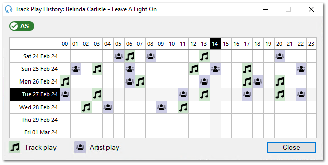 Track Play History Window