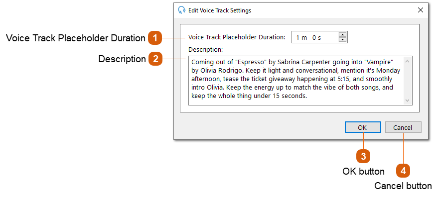 Edit Voice Track Settings Window